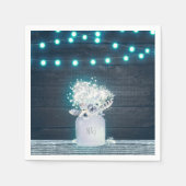 Floral Mason Jar & Blue Lights Rustikale Hochzeit Serviette (Vorderseite)