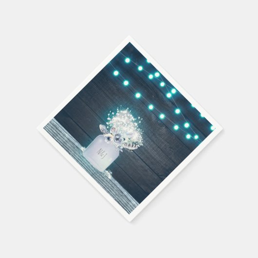 Floral Mason Jar & Blue Lights Rustikale Hochzeit Serviette (Ecke)