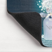 Floral Mason Jar & Blue String Lights Rustikal Mousepad (Ecke)