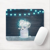 Floral Mason Jar & Blue String Lights Rustikal Mousepad (Mit Mouse)