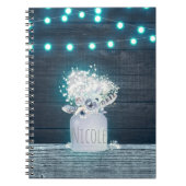 Floral Mason Jar & Blue String Lights Rustikal Notizblock (Vorderseite)