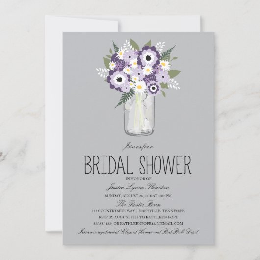 Floral Mason Jar Brautparty Einladung (Vorderseite)