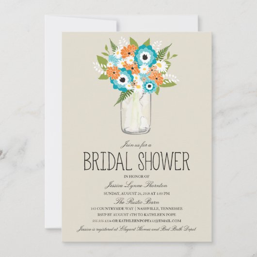 Floral Mason Jar Brautparty Einladung (Vorderseite)