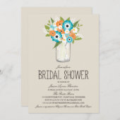 Floral Mason Jar Brautparty Einladung (Vorne/Hinten)