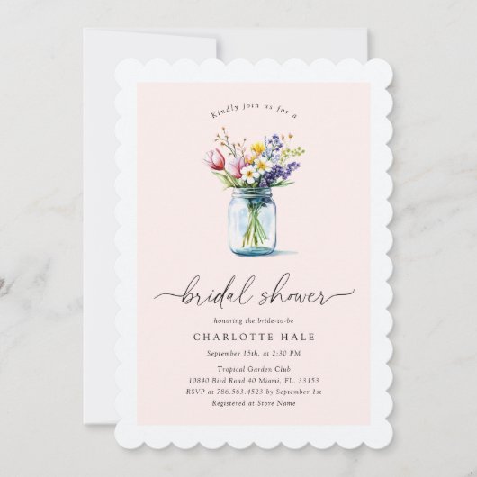 Floral Mason Jar Brautparty Einladung (Vorderseite)