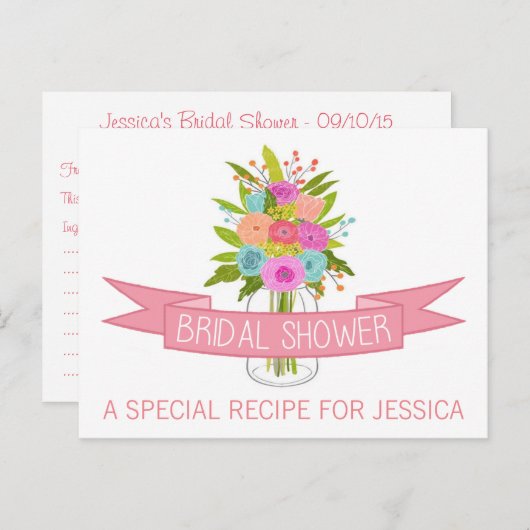 Floral Mason Jar Brautparty Rezept Karten (Vorne/Hinten)