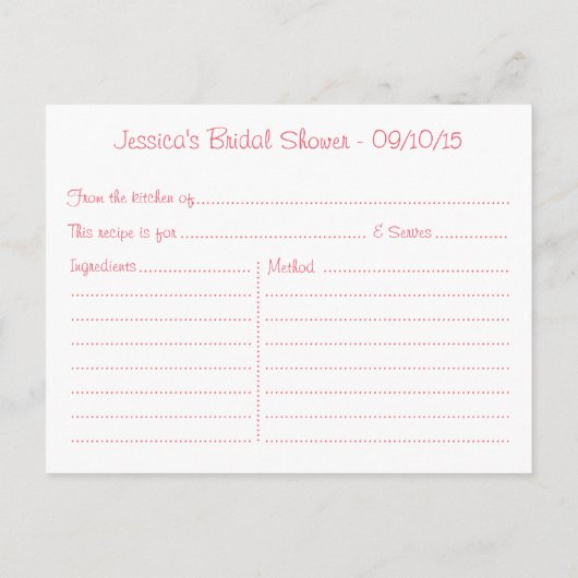 Floral Mason Jar Brautparty Rezept Karten (Rückseite)