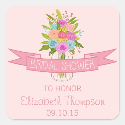 Floral Mason Jar Brautparty Stickers (Vorderseite)
