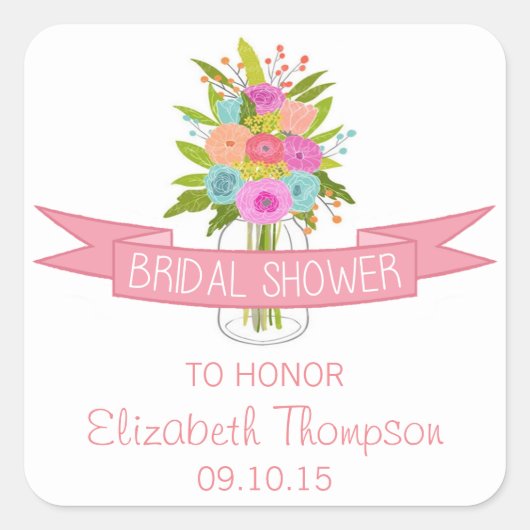 Floral Mason Jar Brautparty Stickers (Vorderseite)