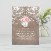 Floral Mason Jar Lace und Burlap Baby Dusche Einladung (Stehend Vorderseite)
