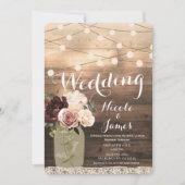 Floral Mason Jar & Lights Rustikale Hochzeit Einladung (Vorderseite)