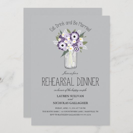 Floral Mason Jar Probe Dinner Einladung (Vorne/Hinten)