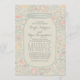 Floral Mason Jar Rustic Wedding Einladung