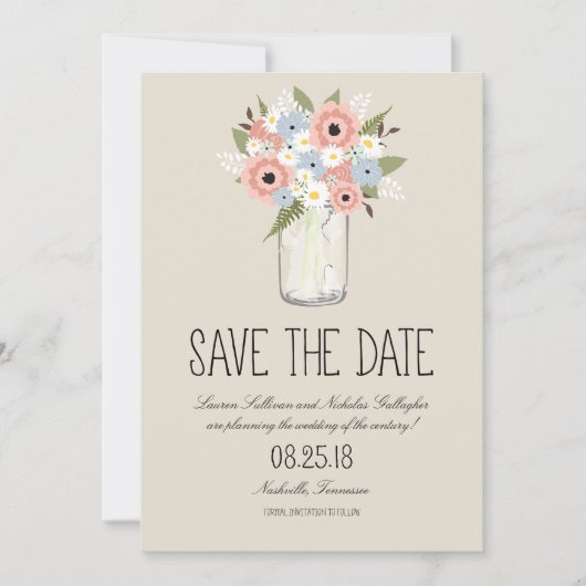 Floral Mason Jar Save the Date (Vorderseite)