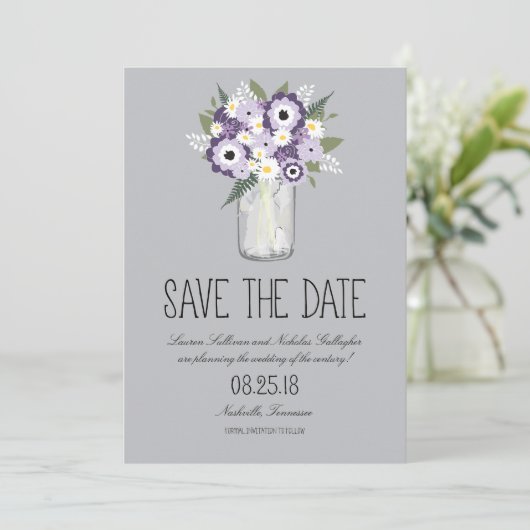 Floral Mason Jar Save the Date (Stehend Vorderseite)