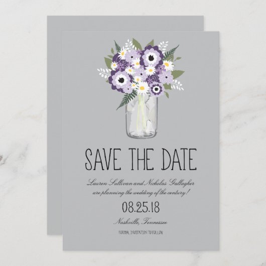 Floral Mason Jar Save the Date (Vorne/Hinten)