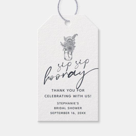 Floral Mason Jar Sip Hooray Brautparty Geschenkanhänger (Vorderseite)