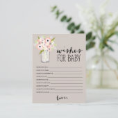 Floral Mason Jar | Wünsche für Baby Hinweiskarte (Stehend Vorderseite)