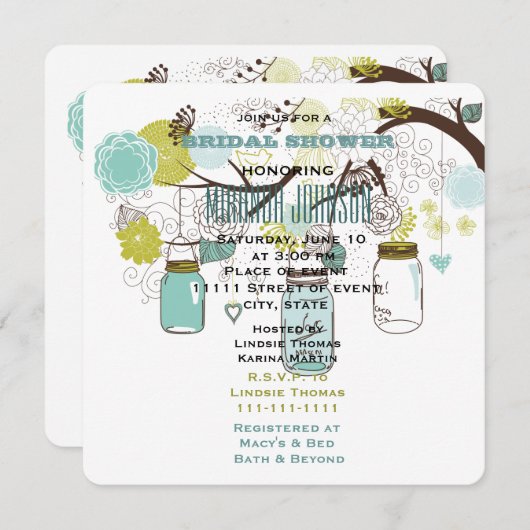 Floral Mason Jars Brautparty Einladung (Vorne/Hinten)
