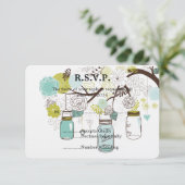 Floral Mason Jars Wedding RSVP Karte (Stehend Vorderseite)
