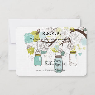 Floral Mason Jars Wedding RSVP Karte