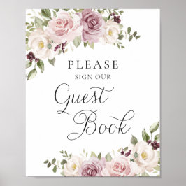 Floral Mauve Blush Elegant Wedding Guest Book Poster
