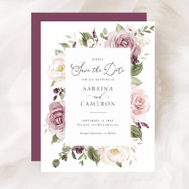 Floral Mauve Blush Elegante Hochzeit Save the Date Einladung