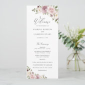 Floral Mauve Blush Greenery Elegante Script Weddin Programm (Stehend Vorderseite)