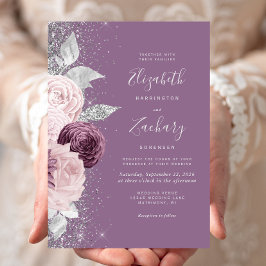 Floral Mauve Blush Silver Glitzer Hochzeit Einladung