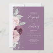 Floral Mauve Blush Silver Glitzer QR Code Hochzeit Einladung (Vorderseite)
