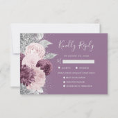 Floral Mauve Blush Silver Meal Choice Hochzeit RSVP Karte (Vorderseite)