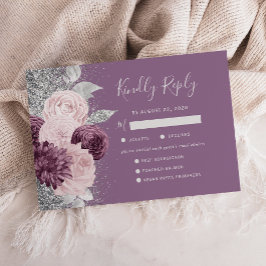 Floral Mauve Blush Silver Meal Choice Hochzeit RSVP Karte