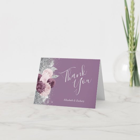 Floral Mauve Blush Silver Wedding Vielen Dank Karte (Vorderseite)