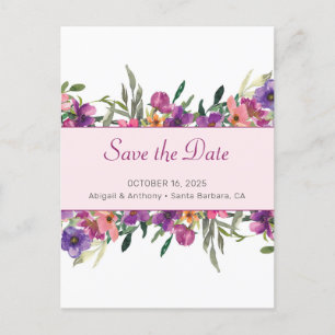 Floral Mauve Botanische Wasserfarbe Save the Date Ankündigungspostkarte