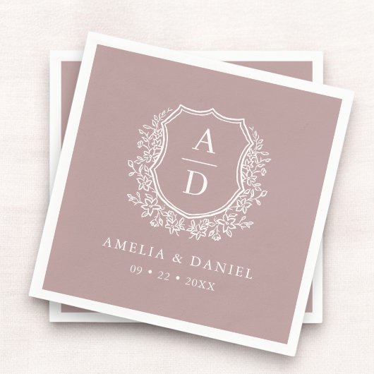 Floral Mauve Wappen Wedding Monogram Serviette