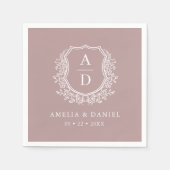Floral Mauve Wappen Wedding Monogram Serviette (Vorderseite)