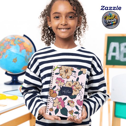 Floral Meadow Cream Pink Botanical Custom Name Notizblock