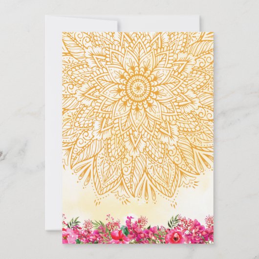 Floral Mehndi Night Zeremonie Indische Hochzeit Einladung (Rückseite)