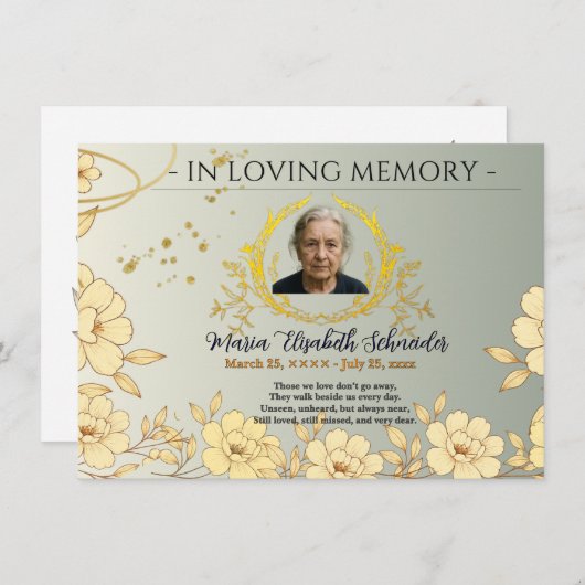Floral Memorial Card - Sympathy keepsake Dankeskarte (Vorne/Hinten)