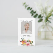 Floral Memorial Photo Funeral Prayer Card Visitenkarte (Stehend Vorderseite)