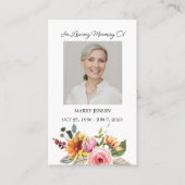 Floral Memorial Photo Funeral Prayer Card Visitenkarte (Vorderseite)