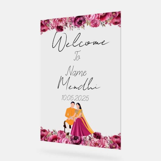 Floral Mendhi Acrylzeichen Acrylschild (Winkel)