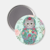 Floral Meowtreshka Magnet (Vorderseite/Rückseite)