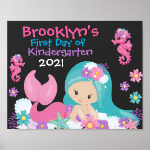 Floral Mermaid Erster Tag der Schule Chalkboard Poster