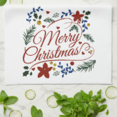 Floral Merry Christmas Geschirrtuch (Gefaltet)