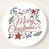 Floral Merry Christmas Getränkeuntersetzer (Vorne)