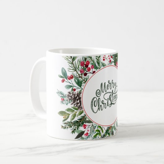 Floral Merry Christmas Kaffeetasse (Vorderseite Links)