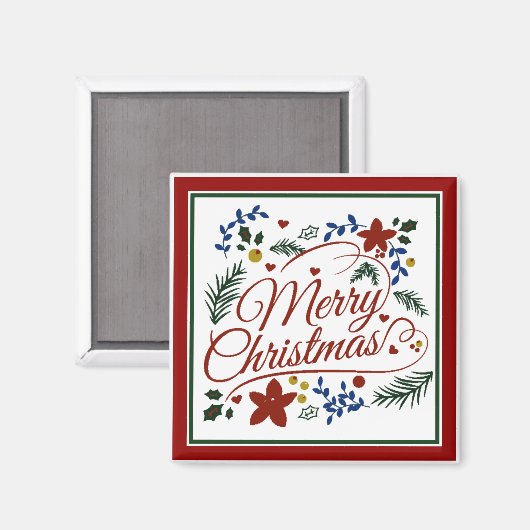 Floral Merry Christmas Magnet (Vorderseite/Rückseite)