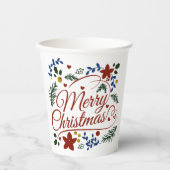 Floral Merry Christmas Pappbecher (Vorderseite)