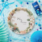 Floral Merry Christmas Party Classic Pappteller (Party)